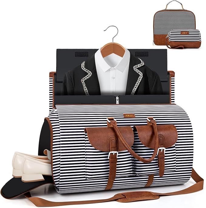 Garment Duffle Bag for Travel - Convertible Carry on Garment Duffel Travel Bag for Women Men Large Weekender Bag with Shoes Pouch 2 in 1 Hanging Suit Travel Duffel Bag 3pcs Set