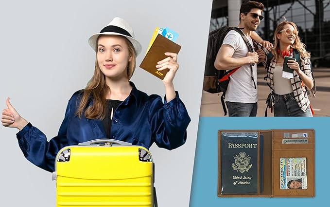 Personalized Monogrammed Antique Saddle Leather RFID Passport Wallet and Luggage Tag