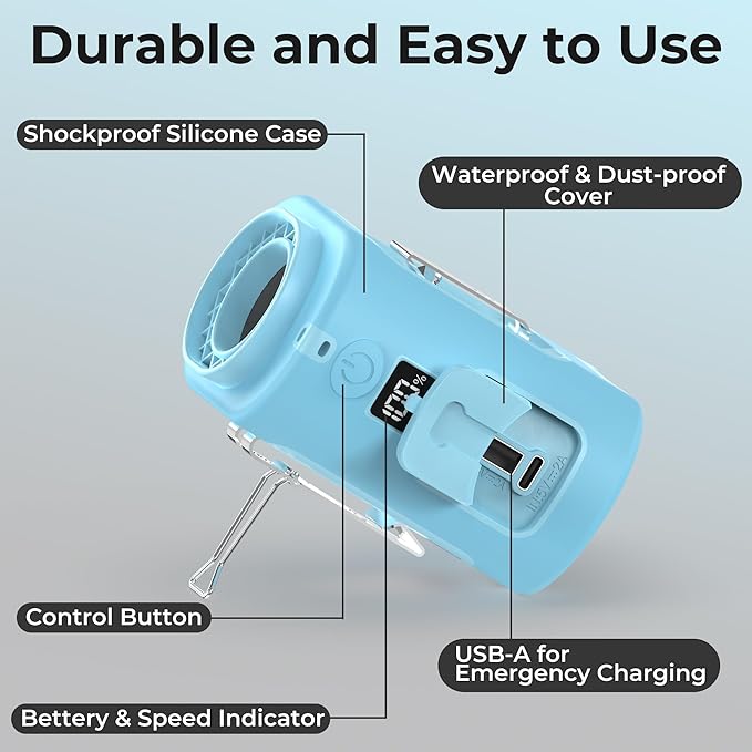 AMACOOL Mini Portable Waist Fan Clip on, 13000RPM 4-Speeds Personal Neck Fans, Up to 24H Battery Life, Rechargeable Wearable Shirt Belt Fan for Outdoor Work Jobsite Travel Camping, Gifts for Men