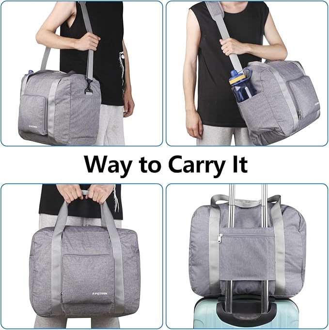 For Spirit Airlines Personal Item Bag 18x14x8 Foldable Travel Duffel Bag Underseat Carry-on Luggage for Women and men 30L(Grey)