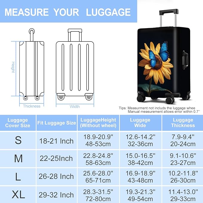 Luggage Cover Washable Suitcase Protector Anti-scratch Suitcase cover Fits 20-34 Inch Luggage (Sunflower, XL(32-34inch suitcase))