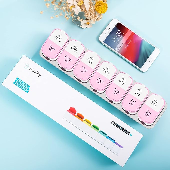 Daviky Extra Large Pill Organizer Weekly, XL Medicine Pill Organizer 2 Times a Day, Big Pill Box 7 Day AM PM for Vitamins, Supplements and Medication