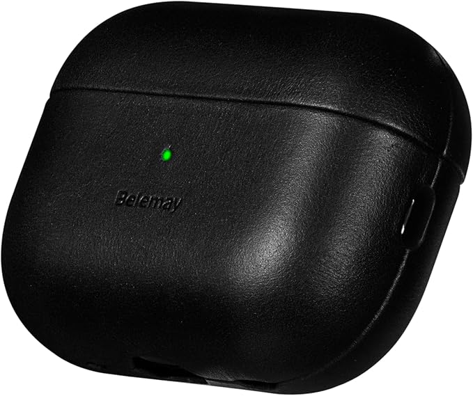 Belemay Handcrafted Full-Grain Vegetable-Tanned Leather Case for AirPods Pro 3rd Gen (2025), Classy Two-Tone Effect, Natural Patina, Compatible with MagSafe, Compatible with Airpods Pro 3, Black