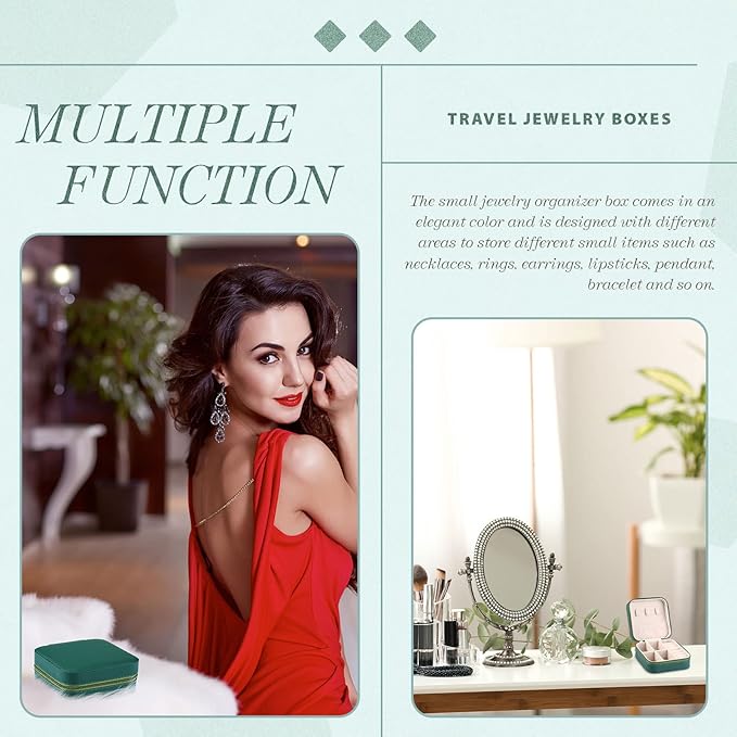 Yinkin 12 Pcs Mini Travel Jewelry Case Bridesmaid Proposal Gift Boxes, Small PU Leather Earring Organizer, Bulk Travel Accessories Portable Jewelry Holder(Green)