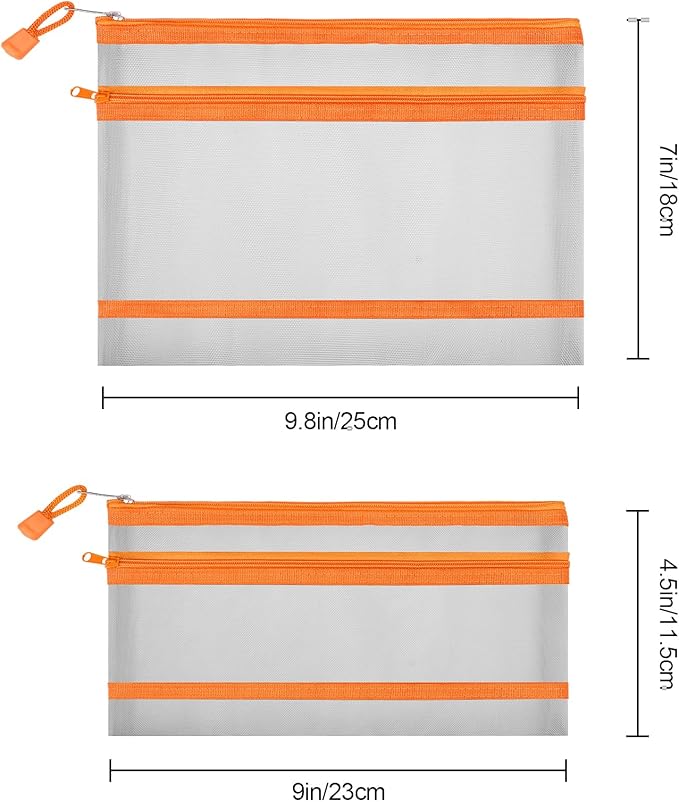 12 Pieces Zipper Nylon Mesh Pouch, Mesh Cosmetic Bags Makeup Bags Pencil Case, Multipurpose Travel Bags for Cosmetic School Office Supplies and Travel Accessories (2 Layers-Grey, A5)