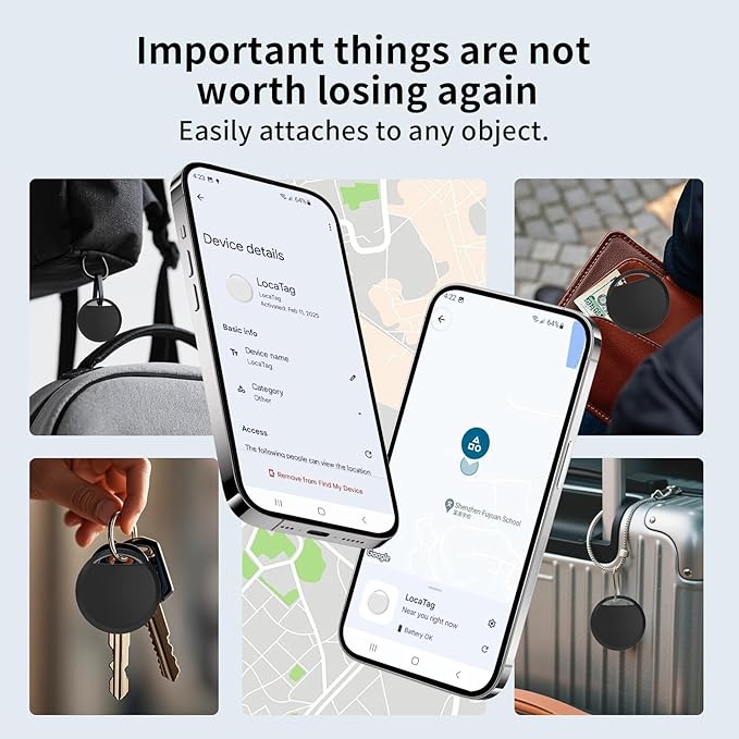 Android Air Tracker Tag 4 Pack for Luggage Tracker Tags Works with Google Find My Device App, Bluetooth Tracker Tag Key Finder and Item Locator for Wallets, Backpack, Suitcases, Replaceable Battery