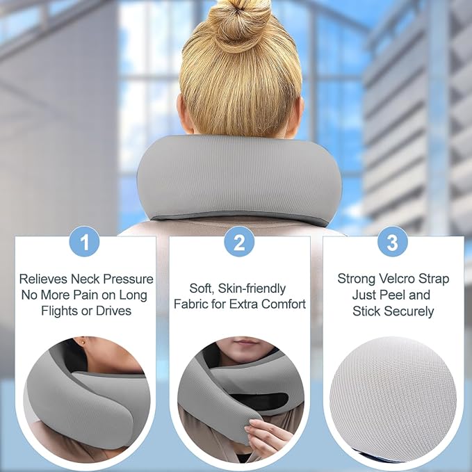 Neck Pillow for Traveling,Travel Neck Pillow for Airplanes,Cooling Fabric&100% Pure Memory Foam,Neck Pain Relief,Ergonomic Support for Long Flight(Gray, Standard Size-(Broad Fit))