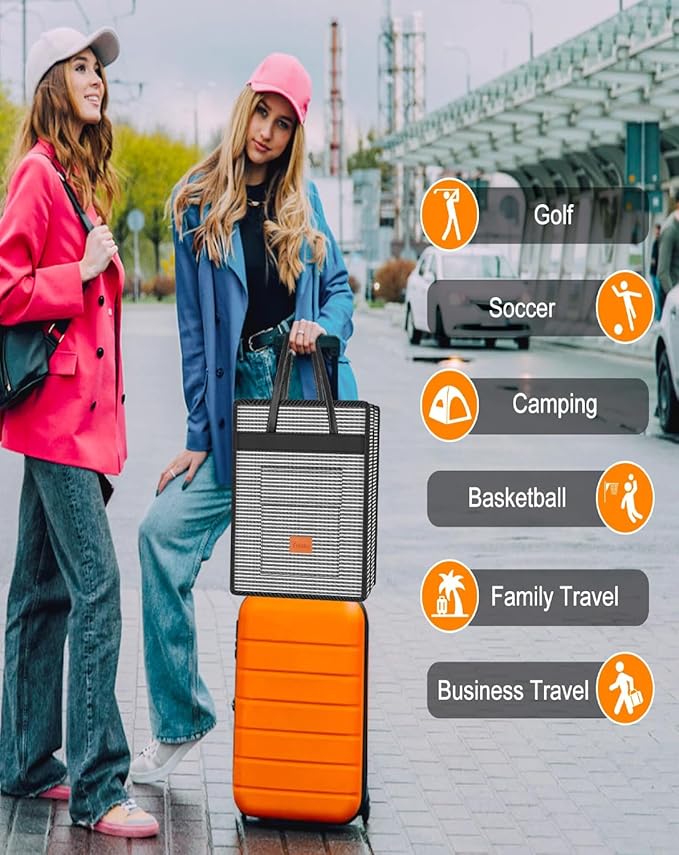 Yotako Shoe Bag for Travel with Leathers Handle-Portable Shoe Organizer with Pockets,3 in 1 Hanging Luggage Shoe Storage Bag,Travel Shoe Bag for Women Men Fit 6 PCS Shoes,Stripe