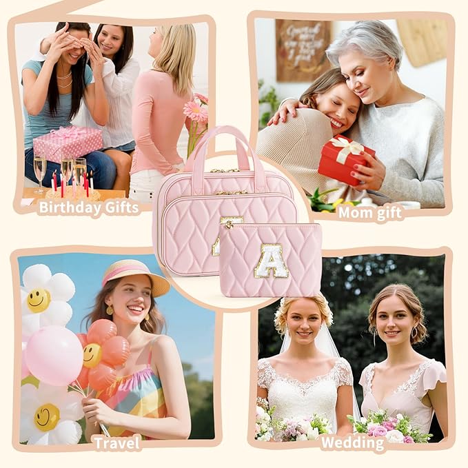 YOOLIFE Teen Girl Gifts Trendy Stuff - Birthday Gifts for 7 8 9 10 11 12 13 14 15 16 17 18 Year Old Teen Girls Hanging Toiletry Bag Initial Makeup Bag - Letter Pink E