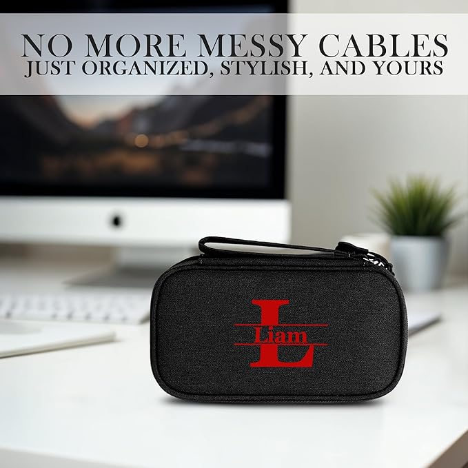 Personalized Electronics Organizer Travel Case – Custom Name Compact Cable Storage Bag for Chargers, Cords, USB Flash Drives – Waterproof Tech Pouch for Travel, Business and Daily Organization-Black