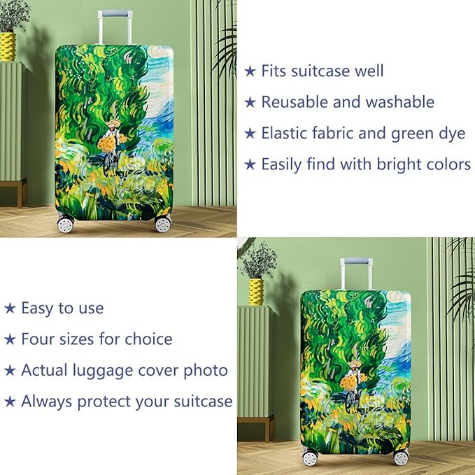 fancyfree Luggage Cover Washable Suitcase Protector Anti-scratch Suitcase cover (Cypress Painting, S(18"-21" luggage))