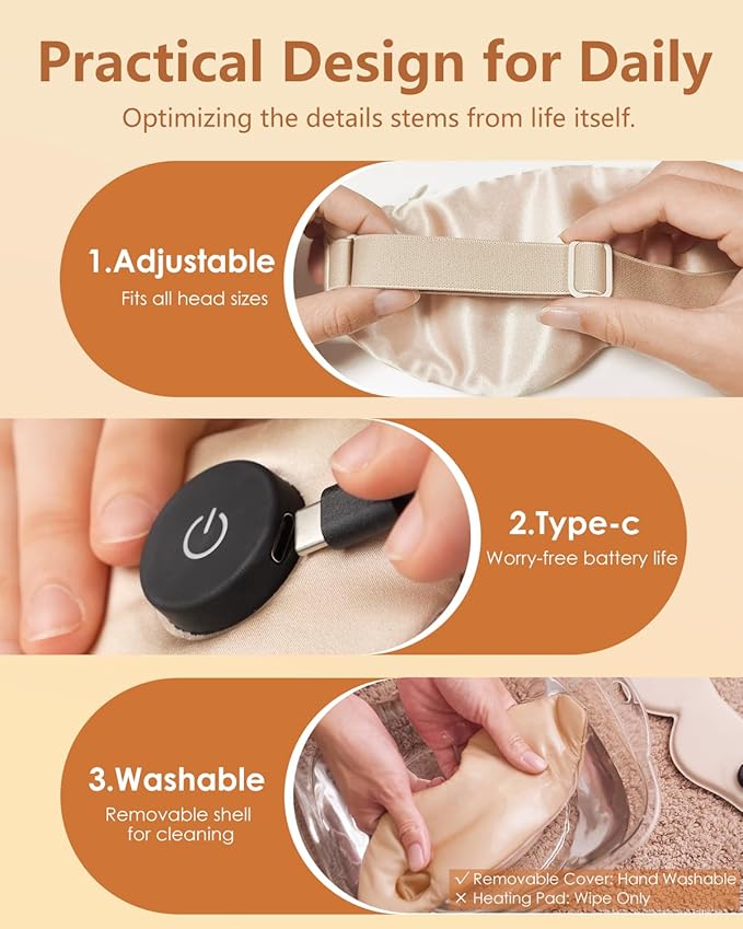 Heated Eye Mask for Dry Eyes & Stye Relief, 100% Mulberry Silk Sleep Mask with 3 Heat Levels & Auto-Off, Rechargeable & Washable Warm Eye Compress, Graphene Wireless Heating Pad for Travel