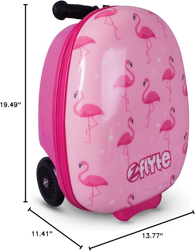 Flyte Fifi the Flamingo Scooter Suitcase - 2-in-1, 18 inch Ride on Suitcase for Kids, 25 Litre Capacity Kids' Luggage on Wheels for Boys and Girls Aged 4+, Rideable Carry on Children's Suitcases