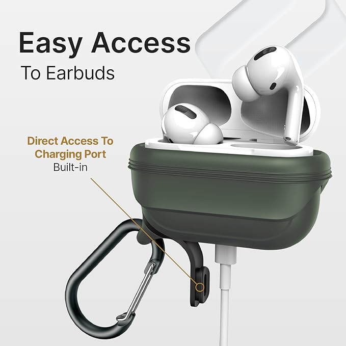 Catalyst Waterproof Case for AirPods Pro 2nd Generation and AirPods Pro 1st Generation - Wireless and USB-C Charging Compatible, One Piece Design, High Drop Protection Case with Carabiner