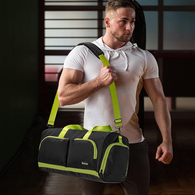 Kuston Sports Gym Bag with Shoes Compartment &Wet Pocket Gym Duffel Bag Overnight Bag for Men and Women
