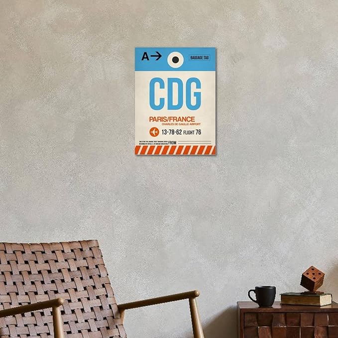 ART.COM Stretched Canvas Print CDG Paris Luggage Tag 2 by NaxArt, 18" x 24"