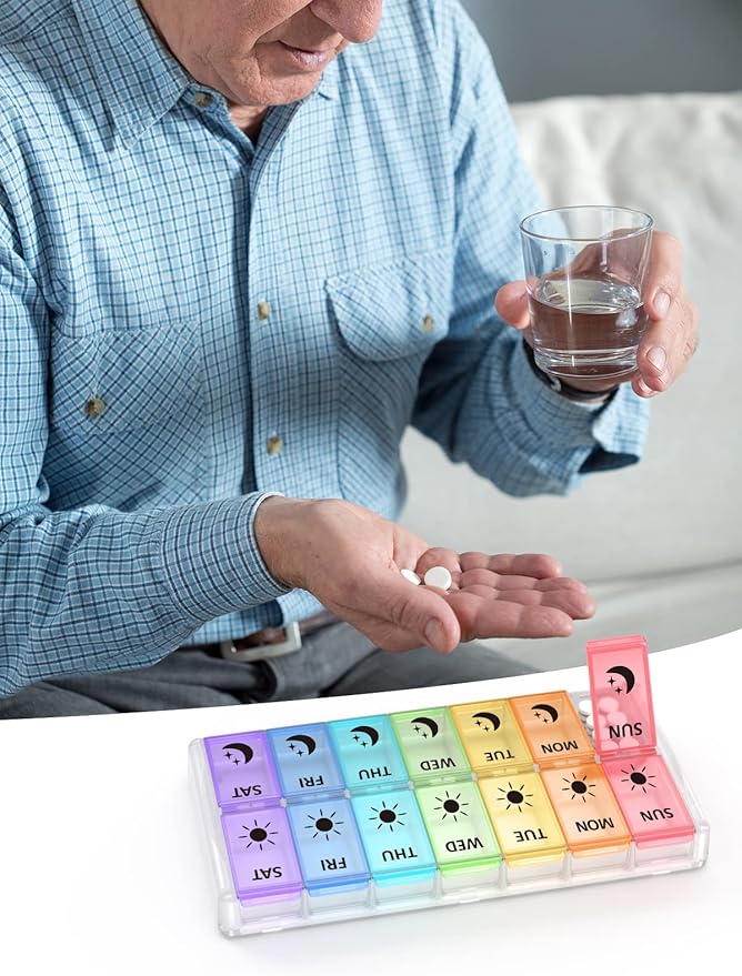 Weekly Pill Organizer 2 Times a Day Extra Large 7 Day Easy Fill Quick Fill Portable Fullicon AM PM Pill Box for Supplement, vitamine, and Medicine - (Patent Registered)
