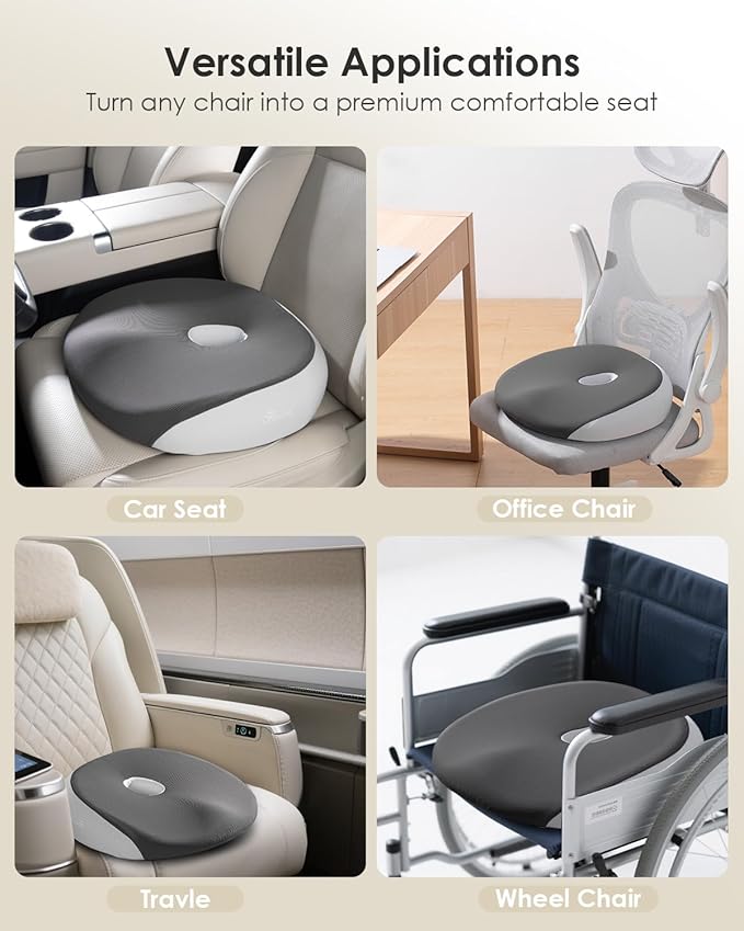 FLORICH Seat Cushion, Memory Foam Cushion for Office Chair, Ergonomic Office Seat Chair Cushion for Relieving Sciatica, Soft & Breathable Car Seat Cushion - Grey