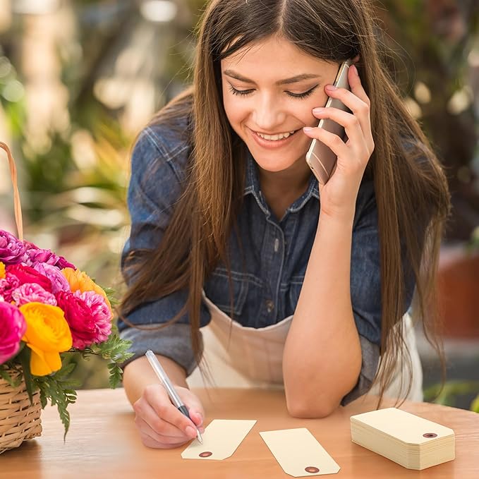 1000 Pcs Blank Manila Shipping Tags with Wire 4 3/4" x 2 3/8" Paper Hang Luggage Price Asset Gift Label Tags (Yellow)