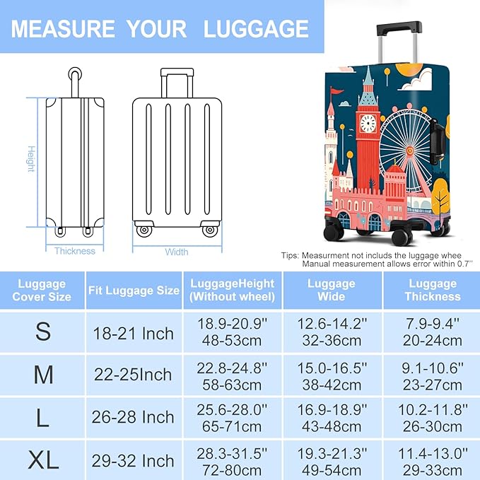 Luggage Cover Washable Suitcase Protector Anti-Scratch,Stretchable Fit for 20-34Inch Luggage Durable Travel Bag Cover with Zipper Closure (London, XL(fits 32-34Inch suitcase))