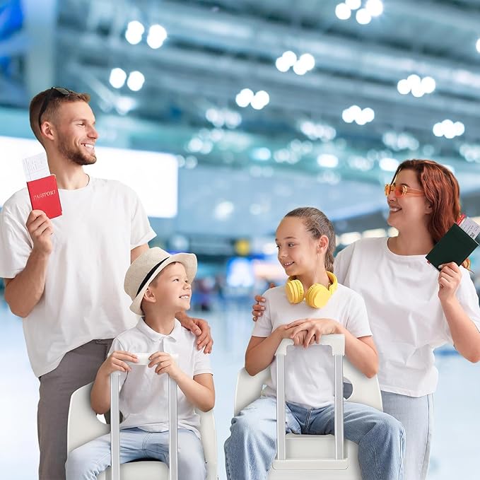 20 Inch Ride on Luggage with Seat for Kids Top Opening Aluminum Frame Suitcase with Spinner Wheels Locks for Travel(White)