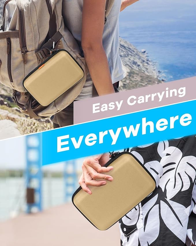 Kakhi-Brown Hard Shell Carrying Case for External Hard Drive, Power Bank, Charger, Cable, Cell Phone, Electronic Accessories - Larger Capacity Storage Pouch Shockproof Travel Case Bag for Men Women
