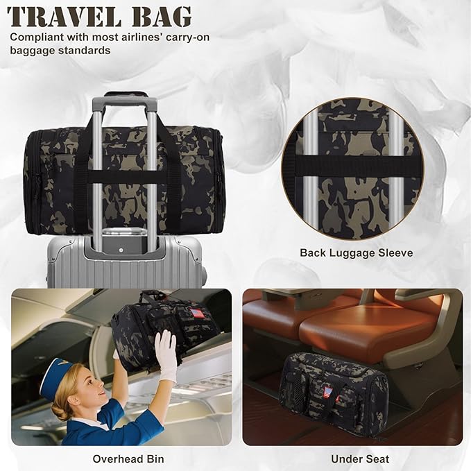 Tactical Duffle Bag For Travel Expandable 52L Large Duffle Bag For Men Gym Duffel With Wet Pocket Multi-Functional Carry On Bags Weekender Overnight Bag Organizer Duffel Bag For Travel