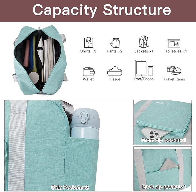 For Spirit Airlines Personal Item Bag 17.7x12.6x6.3 Foldable Travel Duffel Bag Underseat Carry-on Luggage for Women and men 25L(Mint Green)
