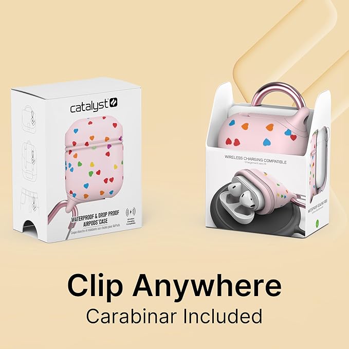 Catalyst Waterproof Case for AirPods 2nd Generation and AirPods 1st Generation - Wireless and USB-C Charging High Drop Protection AirPod Gen 2 and Gen 1 Case with Carabiner, One Piece Design