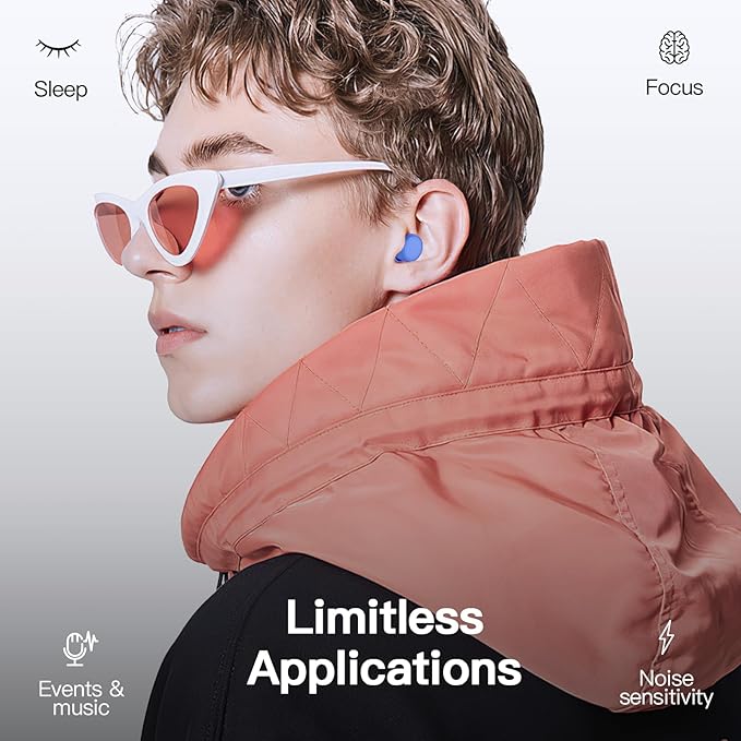 Ear Plugs for Sleeping Noise Cancelling, 45dB Noise Reduction Earplugs for Sleep, Concert, Snoring, Parenting & Noise Sensitivity Relief, Hearing Protection Reusable Earplugs with 8 Soft Tips Blue