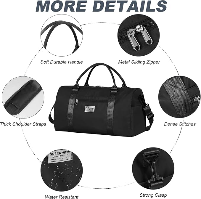 Large Travel Duffel and Small Shoulder Bag, Sports Tote Gym Yoga Airplane Carry-on Bag,Shoe with Clear Cosmeticp Bag,Outdoor Camping Overnight for Men and Women, Black