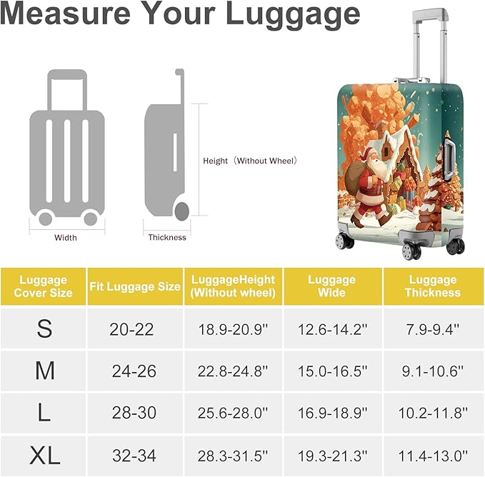 FOREVER QUEEN Santa Claus - Gingerbread House Luggage Cover Suitcase Protector Suitcase Cover Anti-Scratch,Stretchable Bag Cover Washable Durable Polyester