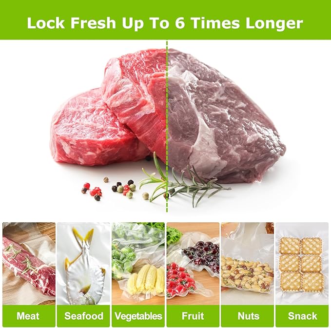 Bonsenkitchen Vacuum Sealer Bags Rolls, 11in x 50ft & 8in x 50ft Durable Food Sealer Bags, Commercial Grade, Heavy Duty, BPA Free, Seal a Meal, Great for Food Storage & Sous Vide Cooking, VB25