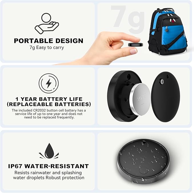 Eelexa Smart Tag Tracker, Dual System Air Tracker Tag for iOS and Android, Compatible with Apple Find My or Google Find Hub Smart Keys Finder Item Locator with Waterproof&Light (Black-4Pack)