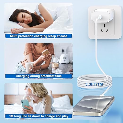 USB C Charger for iPhone 16/15 Charger Fast Charging,20W USB C Wall Charger Block Travel Plug with 60W Type C to C Charger Cable Fast Charging for iPhone 16/16 Pro Max/iPhone 15/iPad Pro/Air/Mini