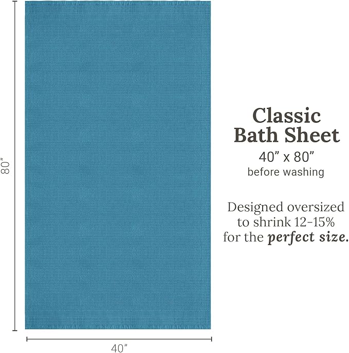 GILDEN TREE Waffle Bath Sheet Large Bath Towels Quick Dry Thin Body Towels, 40x80 Oversized Bath Towels for Adults, Classic Style (Aqua)