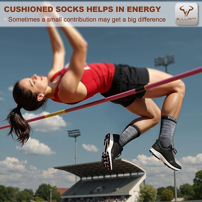 BULLIANT Compression Socks for Men 6Pairs, Athletic Crew Socks Cushioned For Men Sports Running-Arch Support