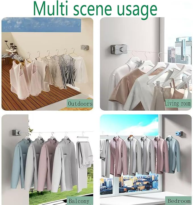 Anti-Sagging Clothes Line Thickened Steel Wire Retractable Clothesline Heavy Duty Clothesline Wall Mounted Gun Grey Finished