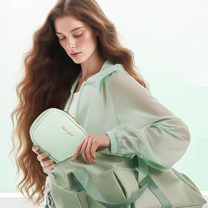 Small Makeup Bag with Led Mirror, Mini Travel Make up Bag 3 Light Modes Adjustable Brightness, for Women Organizer Cosmetic Bag, Portable Travel Train Toiletry Bag, for Pool Parties Work Touch-Ups