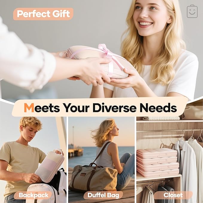 Veken 6/9/11 Set Compression Packing Cubes for Travel Essentials,Compressible Expandable Large Luggage Suitcase Organizer Bags for Clothing,Durable Space Saver Storage Bags(Beige)