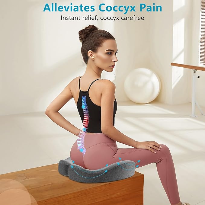 Seat Cushions for Office Chairs & Hip Pain Relief, Extra-Dense Coccyx Cushion with Sciatica Support, Ergonomic Design for Desk Chair, Car, Wheelchair, All-Day Comfort (Gray)