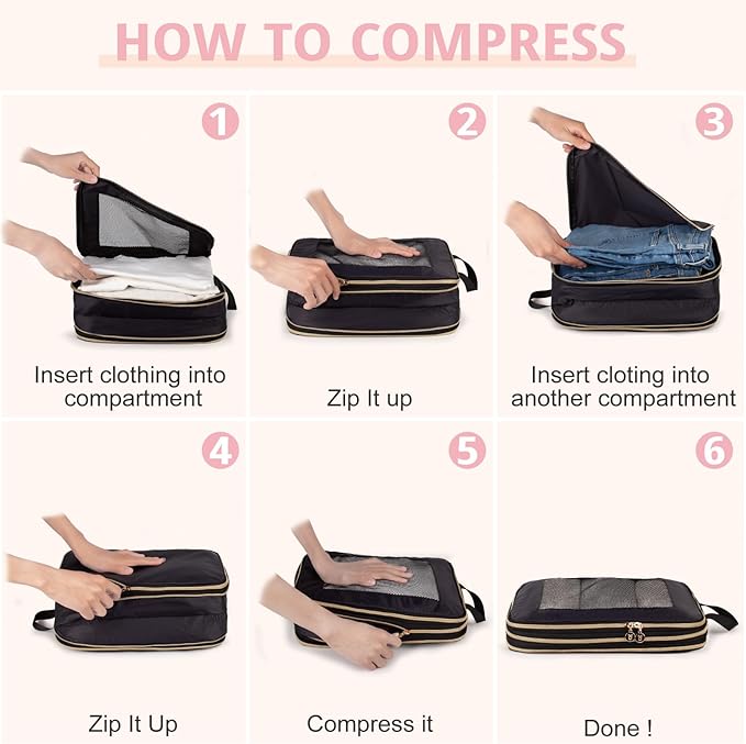 Expandable Double-Sided Compression Packing Cube,3 Set Lightweight Double Deck Organizer Bag Carry on Luggage Backpack Suitcases,Women Travel Accessories for Separate Clean and Dirty Clothes