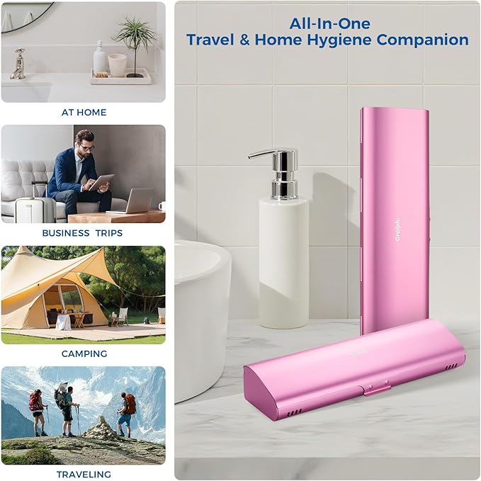 Aluminum Electric Toothbrush Travel Case, 2 in 1 Travel Toothbrush Holder for Oral B/Oral-B Pro 1000 1500 5000 7000 and Most Electric Toothbrush for Traveling, Removable Silicone Liner-Pink