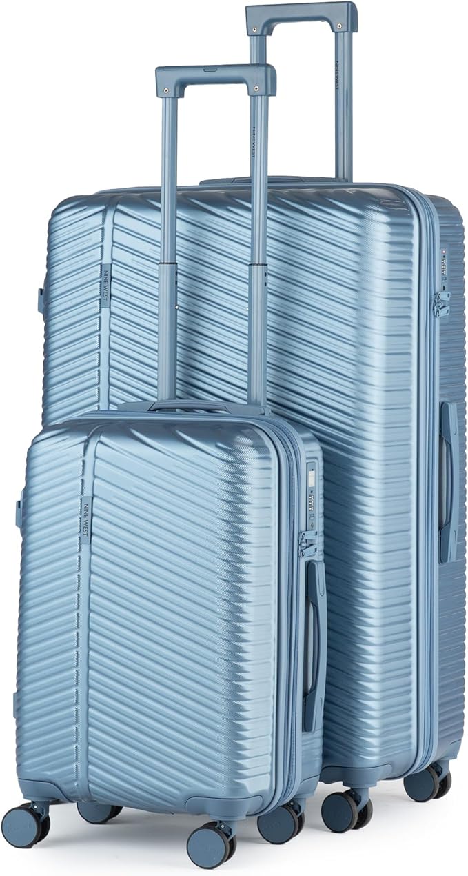 Nine West Zion 2 Piece Luggage Set for Cruise & Extended Trips, 32" Large Expandable Suitcase & 20" Smart Carry On with USB Port, Hardshell Spinners Lapis