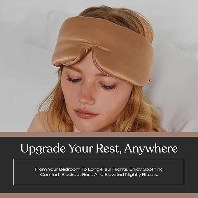 Lunya Weighted Silk Sleep Mask – Mulberry Silk Eye Cover with Cooling Glass Beads, Noise-Reducing Fit, Washable Fabric, and Travel Pouch – Sleeping Mask for Men and Women - Hushed Tan - Small