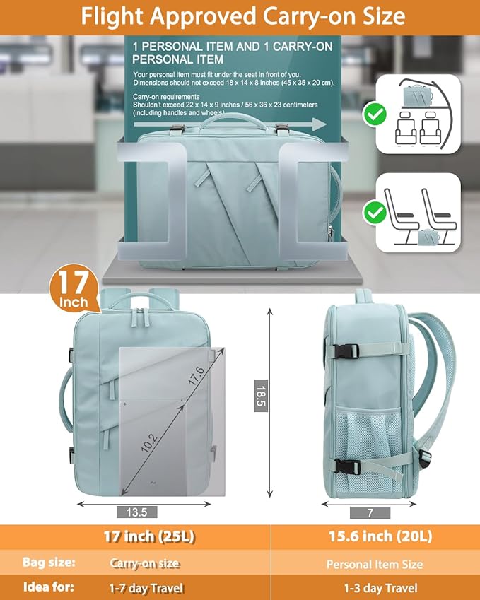 Capolo Travel Backpack for Women Men Waterproof Laptop Backpack Flight Approved Carry On Backpack Overnight Weekender Bag College Bookbag for Business, Work, Traveling Fits 17 '' Laptop,Lake Blue