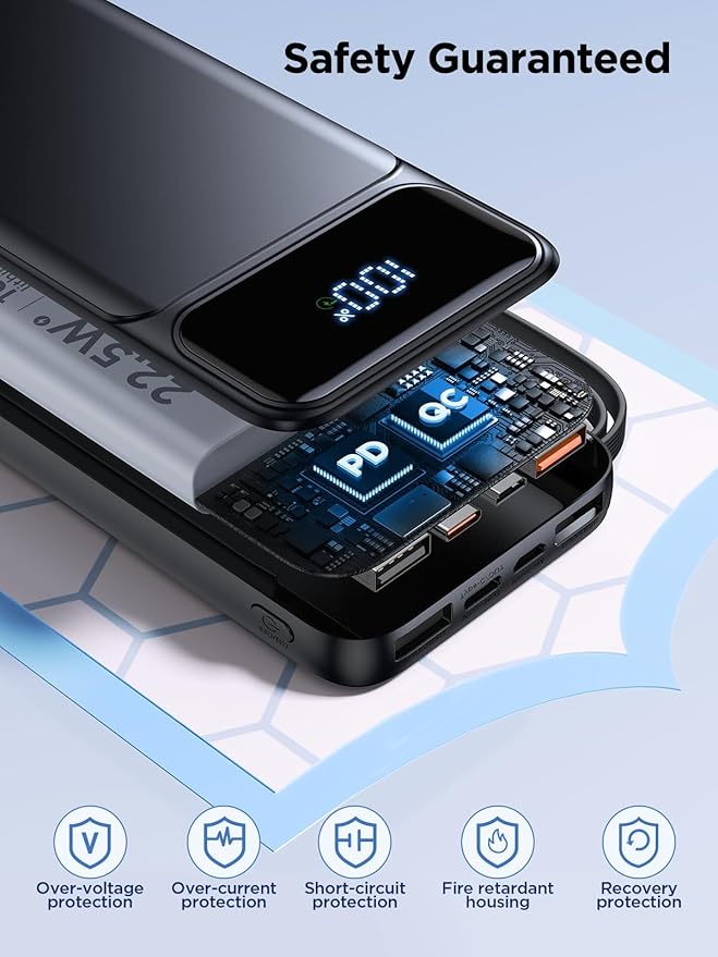 Power Bank, Portable Charger with Built in Cable 22.5W Fast Charging Battery Pack 10000mAh Slim 6 Outputs 3 Inputs LED Display Phone Charger for iPhone Samsung Pixel Moto iPad Travel Essential Gift