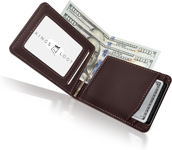 Kings Loot Wallet for Men | Minimalist Slim RFID Blocking Leather Design with Cash Pocket & Card Pull Strap | Holds 1-15 Cards | Stylish & Durable Wallets (Umber)