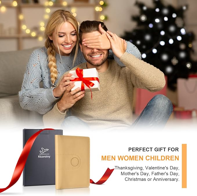 Genuine Leather Passport Holder for Travel Passport Covers with AirTag Slot Passport Wallets for Men Women Family Travel Christmas Gifts, Mens Womens Passport Holder, Beige