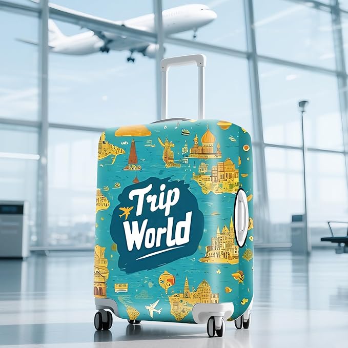 ANNA QUEEN Trip Word Travel Luggage Cover Suitcase Protector Suitcase Cover Anti-Scratch,Stretchable Fit for 18-32Inch Luggage,Travel Bag Cover Washable XL(fits 29-32Inch suitcase)